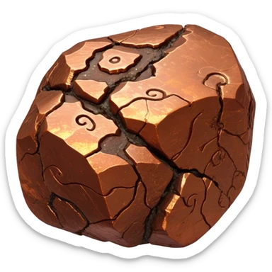 Cinematic Realistic Copper Ore, Warm and earthy, with rich, reddish-brown hues and intricate swirls of natural patterns across the rough, raw surface. The metal catches light with a gentle, glowing shimmer, exuding a rustic, organic charm. Soft glowing outline, capturing the essence of earthy elegance and natural beauty in raw copper ore. sticker