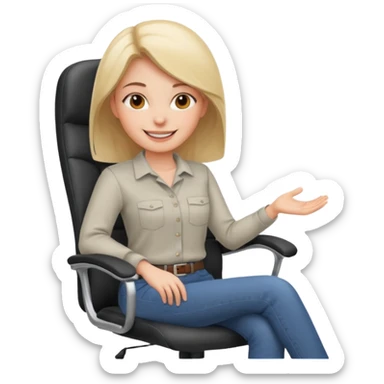 Cartoon face woman smiling and relaxing and aligned in a chair in office make the face a cartoon character  sticker