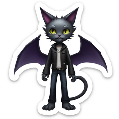 Cute edgy cool vampiric dark eldritch fantasy cat-vernid-Fakémon-Digimon with bat-wings as ears full body sticker