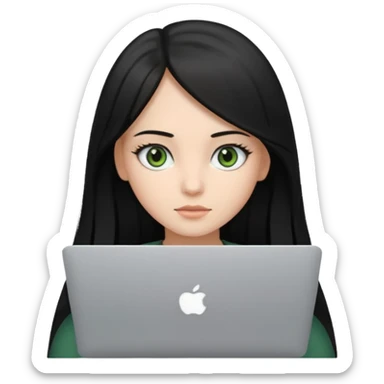 Girl whit a mackbook, black and straight Hair. brown- green eyes sticker
