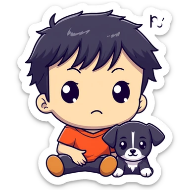 Chibi anime boy with black hair about to cry, puppy dog eyes and tears welling in his eyes  sticker