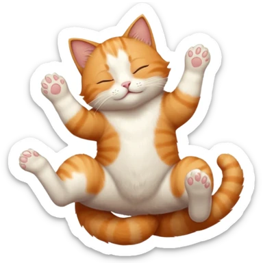 ginger and white small cat eyes closed lying down upside down with paws stretched out in different directions sticker