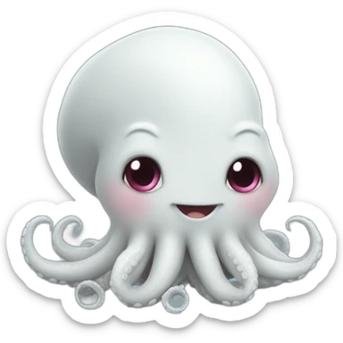 cute white kraken with cute face blushing sticker