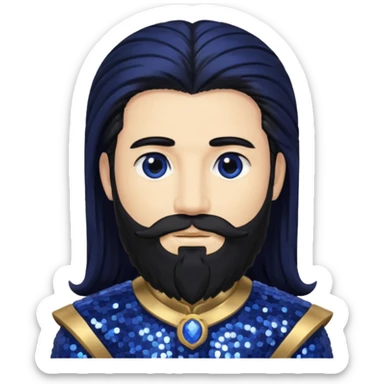 Saturn, God of Time from Gods and Goddesses with long black hair and beard, indigo sequin outfit sticker