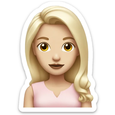 Pale girl, blonde hair, cute, cool, wearing light pink, with a tequila soda, and a small dog sticker