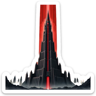 Barad Dúr from Lord of the Rings, Dark, giant Tower, with red laser beams shooting into the sky sticker