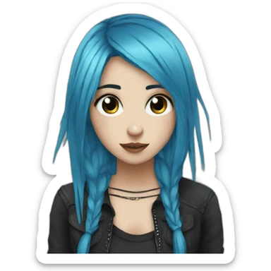 Emo girl choppy long blue hair piercings sticker