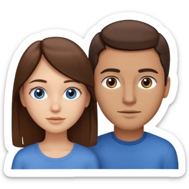 couple homme cheveux raide châtains et yeux bleu et femme cheveux raide chatains et yeux marron sticker