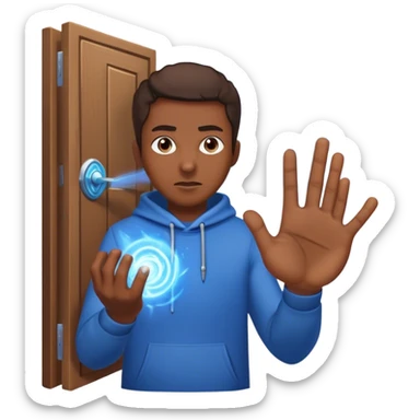 A closed door with a knuckles knocking on it. Because success isn’t about waiting—it’s about knocking until someone answers.blue power magic on knocking sticker