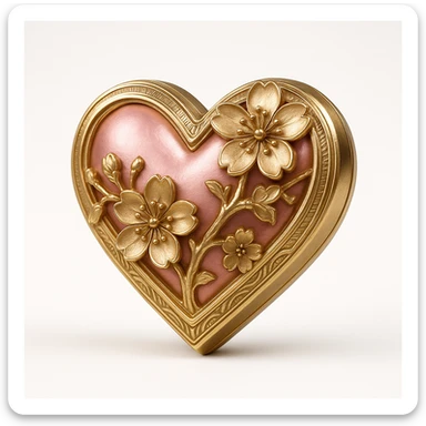 pink heart with sakura flowers, gold style sticker