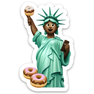 the statue of liberty is eating donuts  sticker