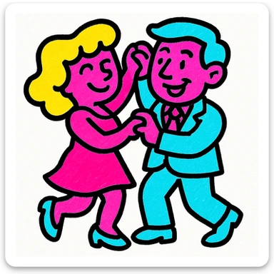a couple dancing, vibrant pop art style sticker