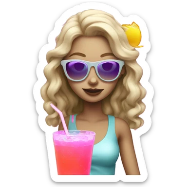 White girl in neon outfit drink cocktail  sticker