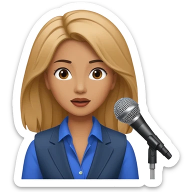 A woman speaks into a microphone, and there is a prompter screen in front of him. sticker