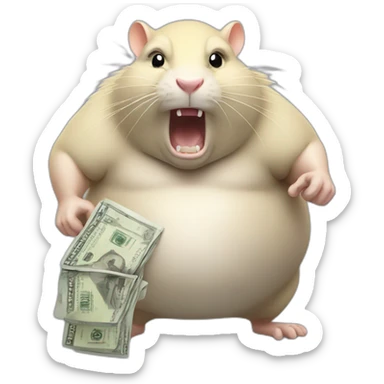 Angry fat Rat standing up with long blond hair holding money sticker