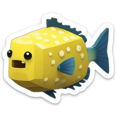 cube yellow fugu fish with two fins and tail in minecraft style full size sticker