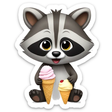 cute raccoon eating icecream sticker