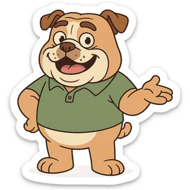 friendly English bulldog guide cartoon character sticker