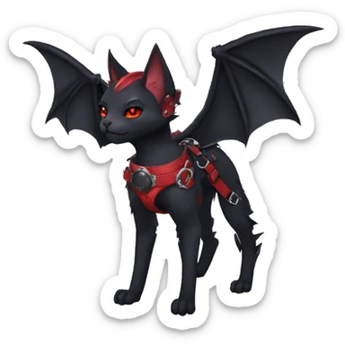 cool edgy elegant beautiful black punk red fantasy nargacuga-bat-cat-Fakemon collar harness full body sticker