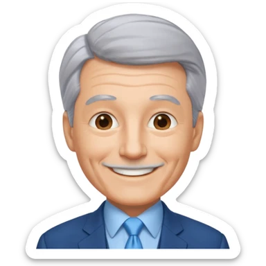 Create an emoji of a 62-year-old man in a blue suit and light blue tie with gray hair. sticker