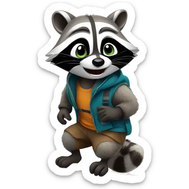 Hungry cute raccoon snowboarding sticker
