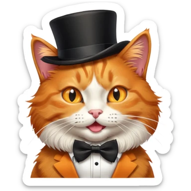 orange cat with top hat and bow tie, winking, playful expression sticker