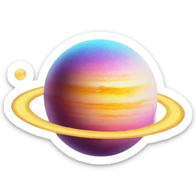 sparkly glittery blue purple and pink gradient planet with a yellow cheesy saturn ring sticker