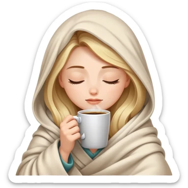 girl inside a blanket sipping coffee eyes closed sticker