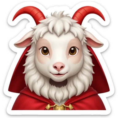 white female goat wearing a read cape sticker