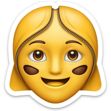 A zipper face. Half yellow half brown. No background. Make it look like an emoji sticker