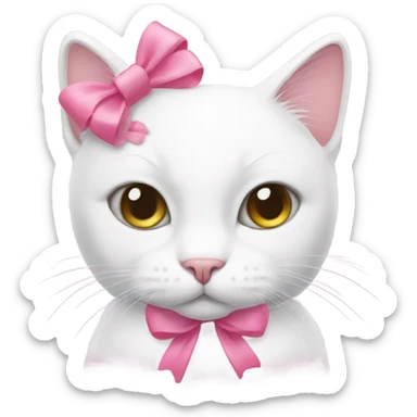 white cat with a pink bow sticker