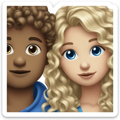 straight blonde hair blue eyed girl kissing mixed boy with curly brown hair sticker