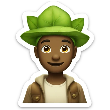 whimsical fairytale boy who is tiny and wearing a leaf hat sticker