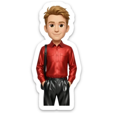 Murray Cook from The Wiggles with brown eyes, golden brown hair, red metallic shirt, black metallic baggy pants sticker