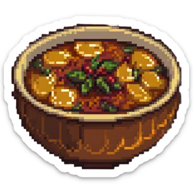 pixel art bowl of chutney with spices sticker