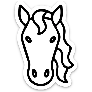 stylized horse head icon, long face, pointed ears, wavy mane, modern icon style sticker