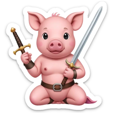 Pig on his knees with sword sticker