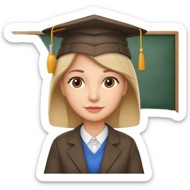 A teacher in a classroom with a hat sticker