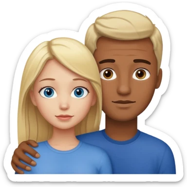 blonde hair blue eyes woman embracing a taller man who has brown skin and dark hair sticker