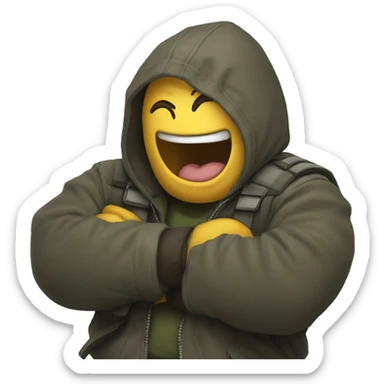 A character from the game STALKER laughs holding his belly with both hands sticker