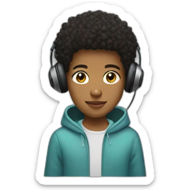 a teenager with short afro hair and a side fade wearing a hoodie and headphones sticker