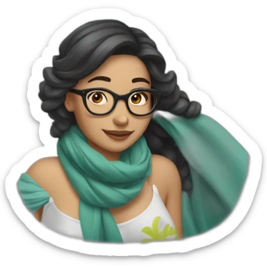 Woman in her 35s, dark hair with glasses and a scarf on her head. It's like I'm going to the beach sticker