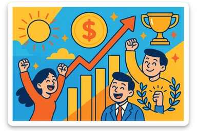 growth in price, joy, happiness, and success, modern style, bright colors, positive atmosphere sticker