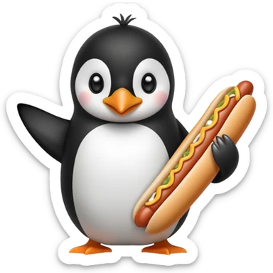 Penguin eating a hotdog  sticker