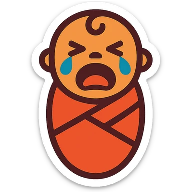 swaddled crying baby in vibrant toon style sticker