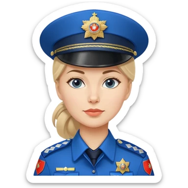 Female Russian police officer with traditional Russian police hat and blue uniform sticker