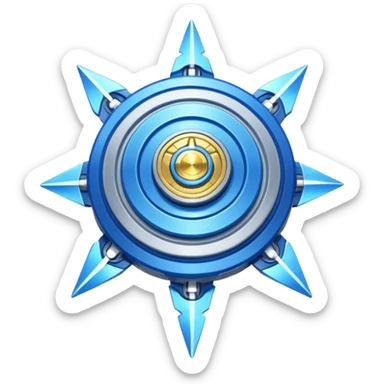 A blue Beyblade with 3 pointed blades like Victory Valtryek sticker