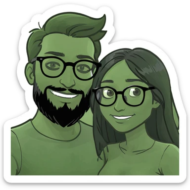 Pareja manejando moto la mujer pelo largo negro con gafas y el piloto moreno con barba, la que mujer este tomando una selfie  sticker