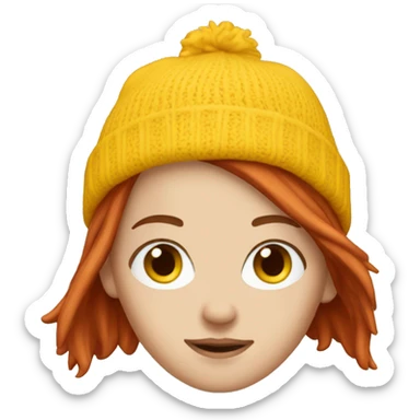 White Girl with Auburn hair wearing yellow beanie sticker