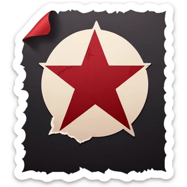 Minimalist emoji-style sticker of a blank torn contract with a pentagram stamp and drop of muted red ink. Gothic feel, flat design.
 sticker